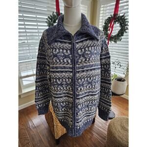 L.L Bean Marled Mock Neck Knit Cardigan Sweater Women's Size XL Zip Up